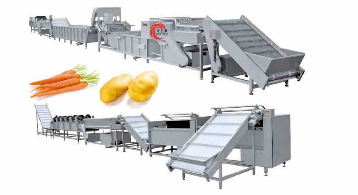Root vegetable and shellfish peeling and washing line